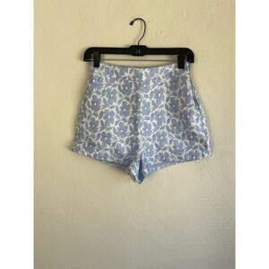 Anthropologie English Factory Woman Blue Florals Jacquard Short With Sid…